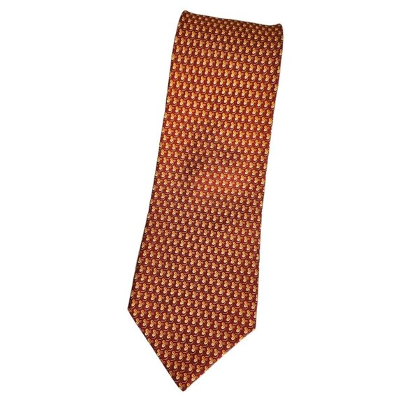 SALVATORE FERRAGAMO Men's 100% Silk Necktie LUXURY Red Orange Floral W:3.6" EUC - Picture 1 of 5